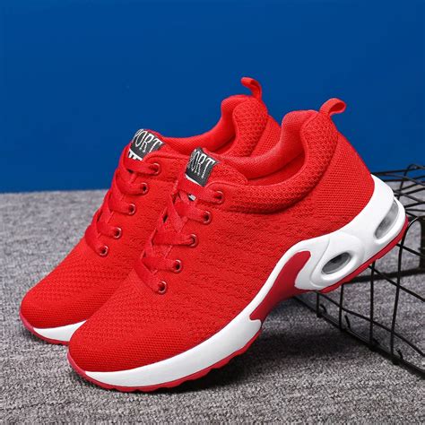 red athletic sneakers for women.